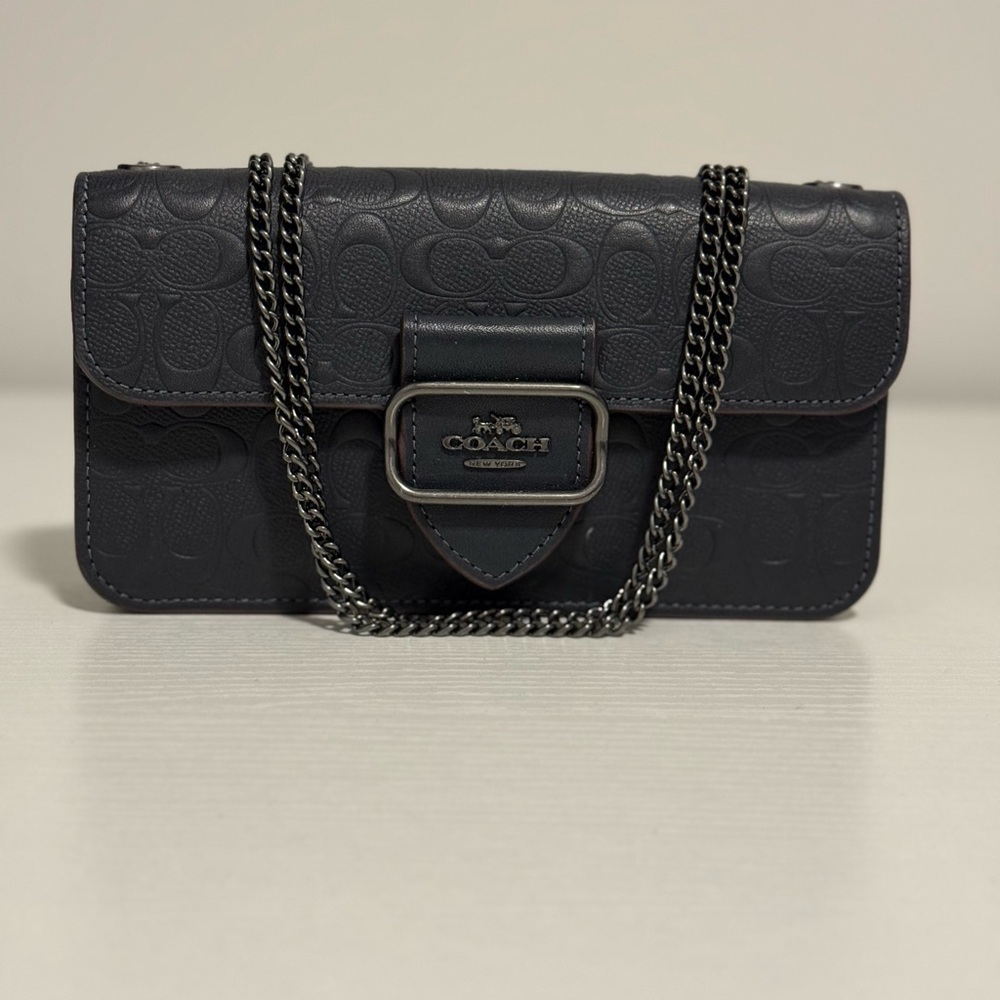 Coach Dark Gray Embossed Leather Clutch